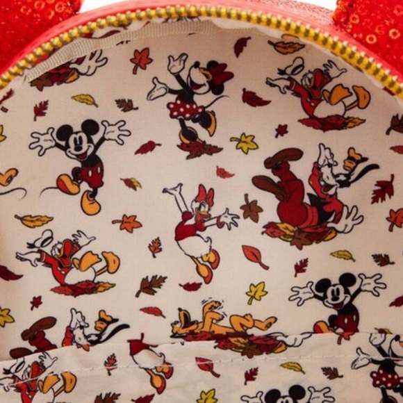 New Loungefly Exclusive Fall Minnie Mouse Sequin Backpack - Picture 6 of 6